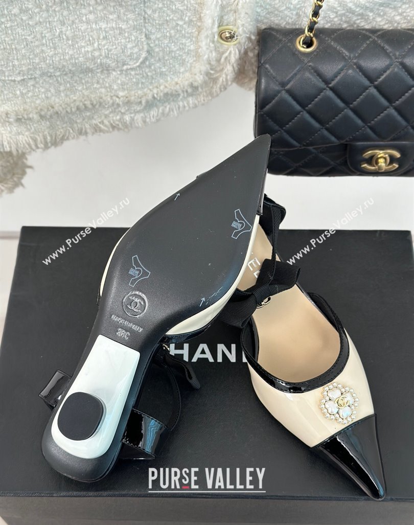 Chanel Calfskin Heel Sandals 3.5cm with Pearl Clover and Bow Light Beige 2024 (MD-240224051)