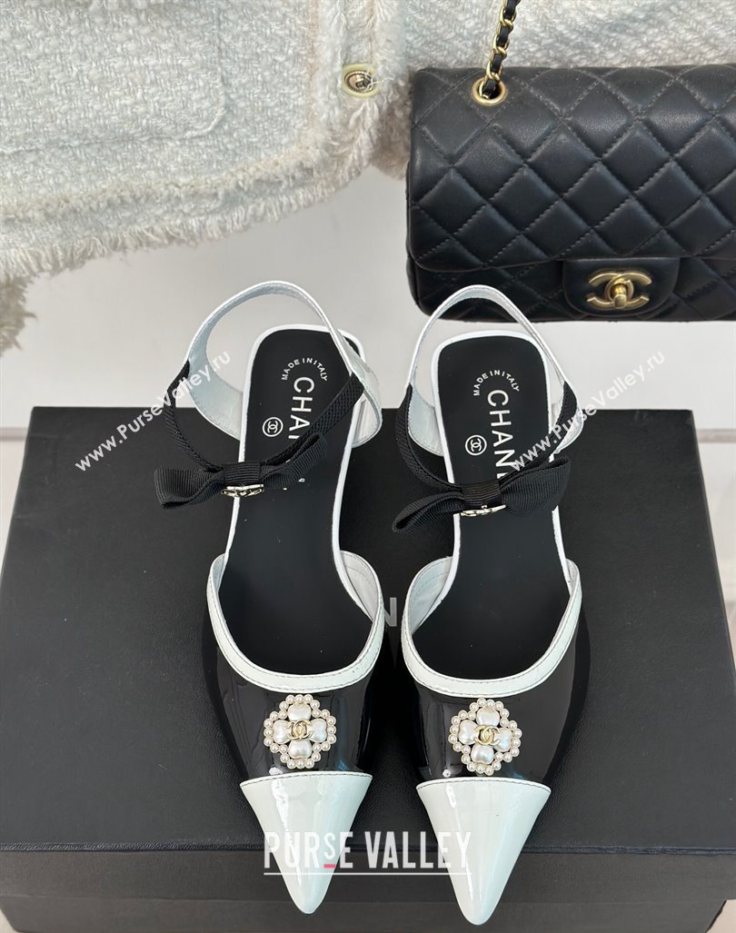 Chanel Calfskin Heel Sandals 3.5cm with Pearl Clover and Bow Black 2024 (MD-240224052)