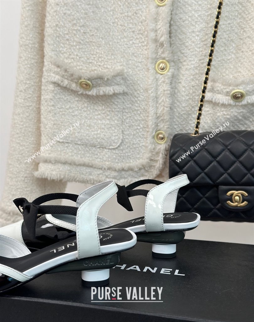 Chanel Calfskin Heel Sandals 3.5cm with Pearl Clover and Bow Black 2024 (MD-240224052)