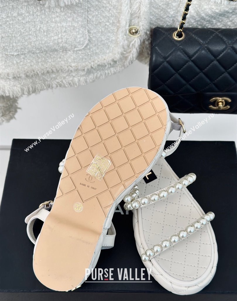 Chanel Quilted Lambskin Pearls Heel Sandals 3cm White 2024 0223 (MD-240223094)