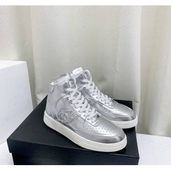 Chanel Metallic Calfskin High-Top Sneakers G45353 Silver 2024 (KL-240224072)