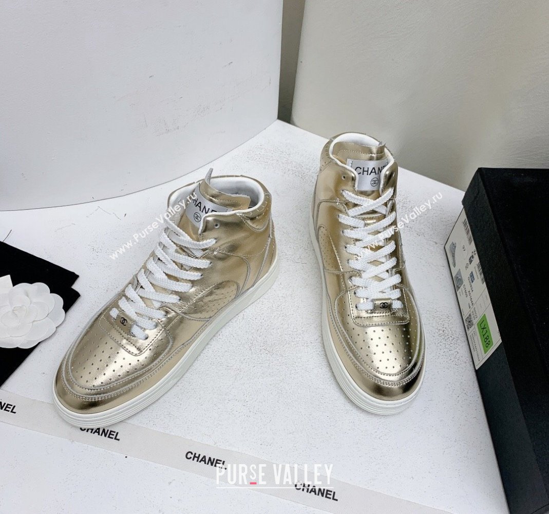 Chanel Metallic Calfskin High-Top Sneakers G45353 Gold 2024 (KL-240224073)