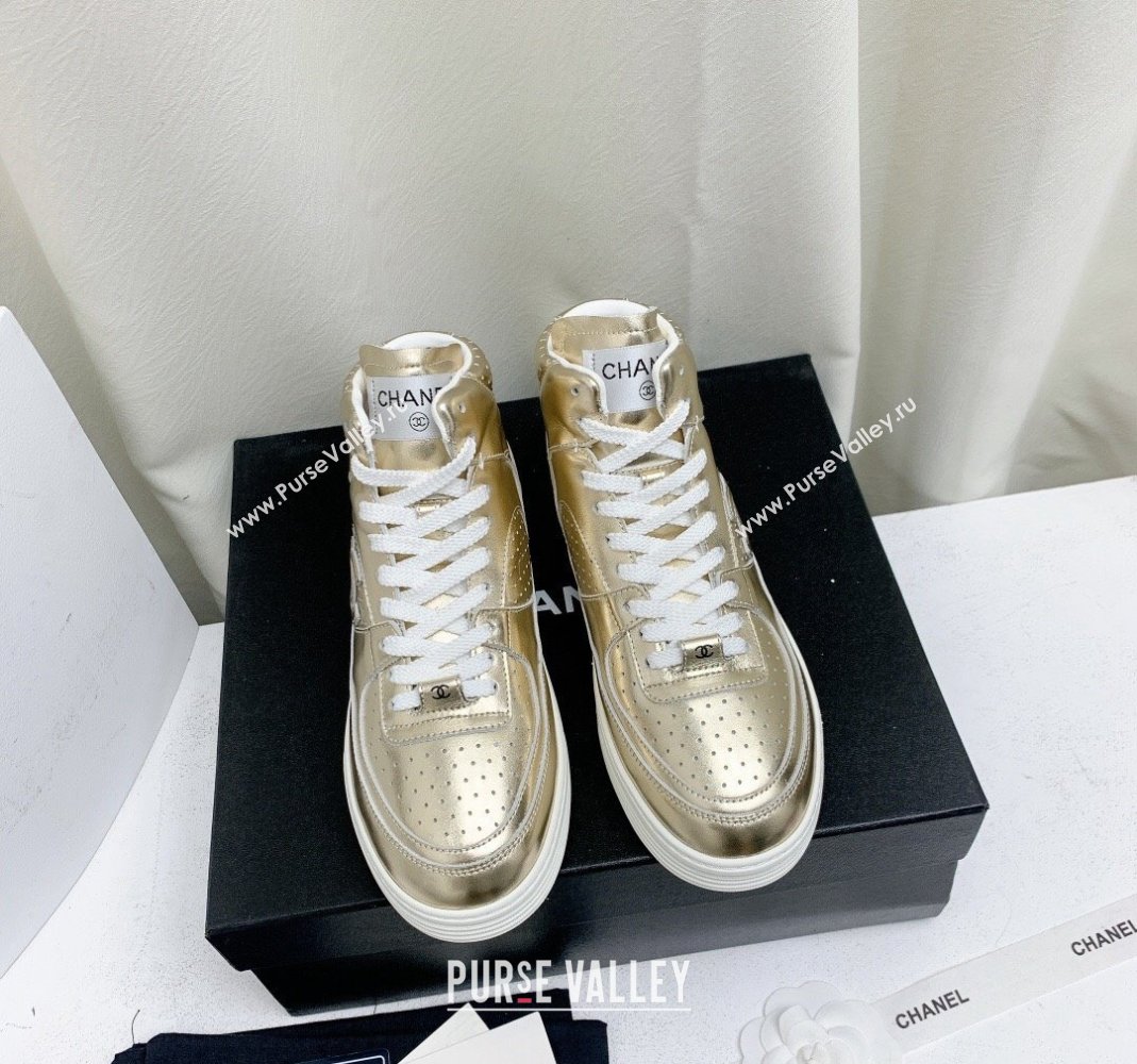 Chanel Metallic Calfskin High-Top Sneakers G45353 Gold 2024 (KL-240224073)