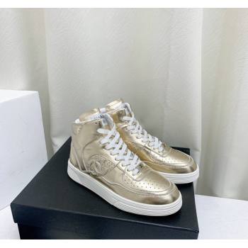 Chanel Metallic Calfskin High-Top Sneakers G45353 Gold 2024 (KL-240224073)