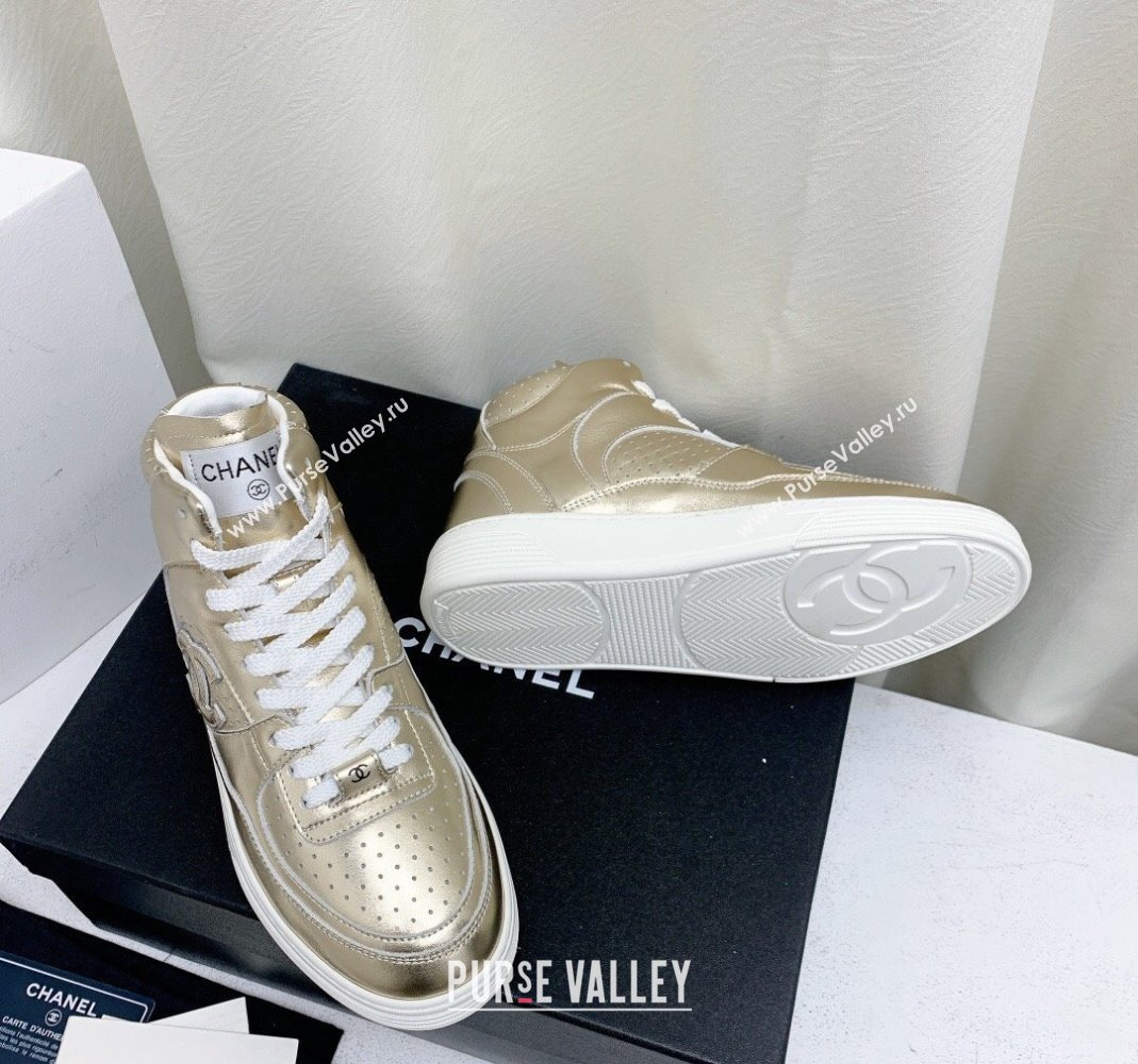 Chanel Metallic Calfskin High-Top Sneakers G45353 Gold 2024 (KL-240224073)