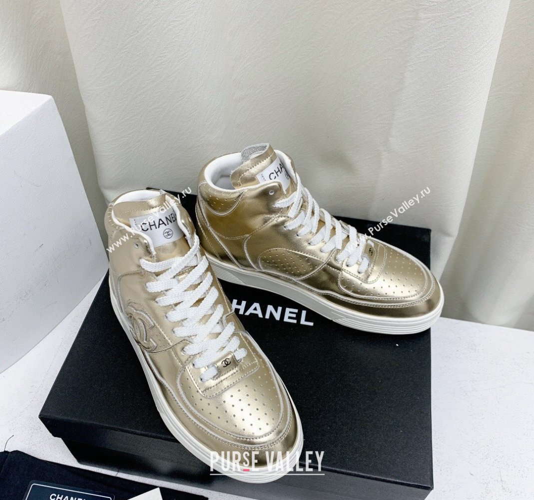 Chanel Metallic Calfskin High-Top Sneakers G45353 Gold 2024 (KL-240224073)