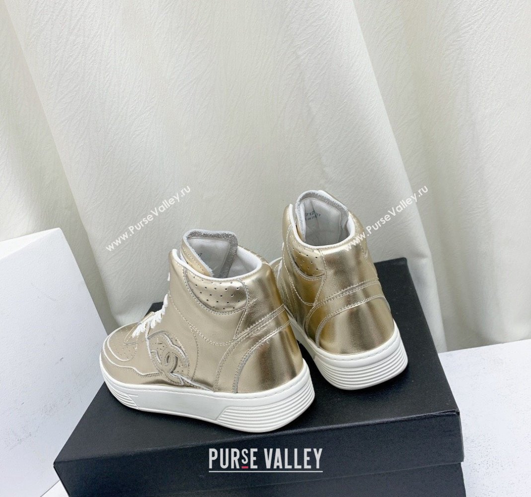 Chanel Metallic Calfskin High-Top Sneakers G45353 Gold 2024 (KL-240224073)