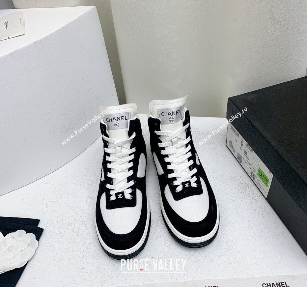 Chanel Cotton Suede High-Top Sneakers G45353 Black/White 2024 (KL-240224074)