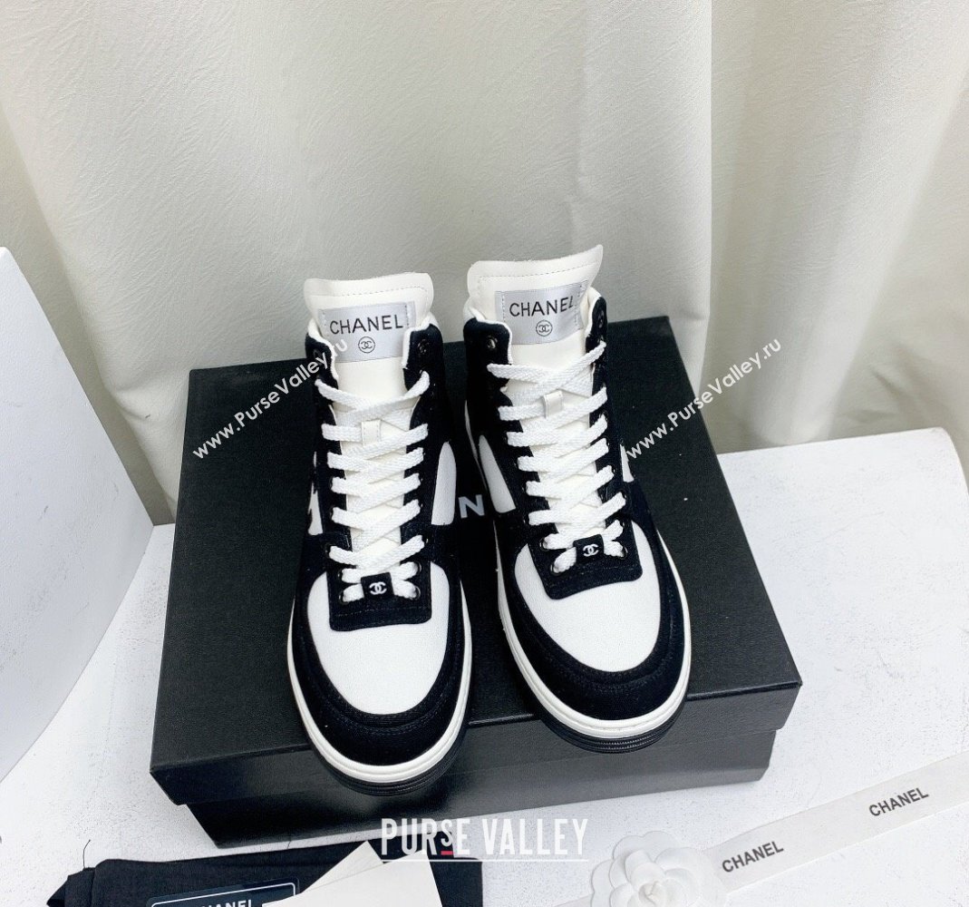 Chanel Cotton Suede High-Top Sneakers G45353 Black/White 2024 (KL-240224074)