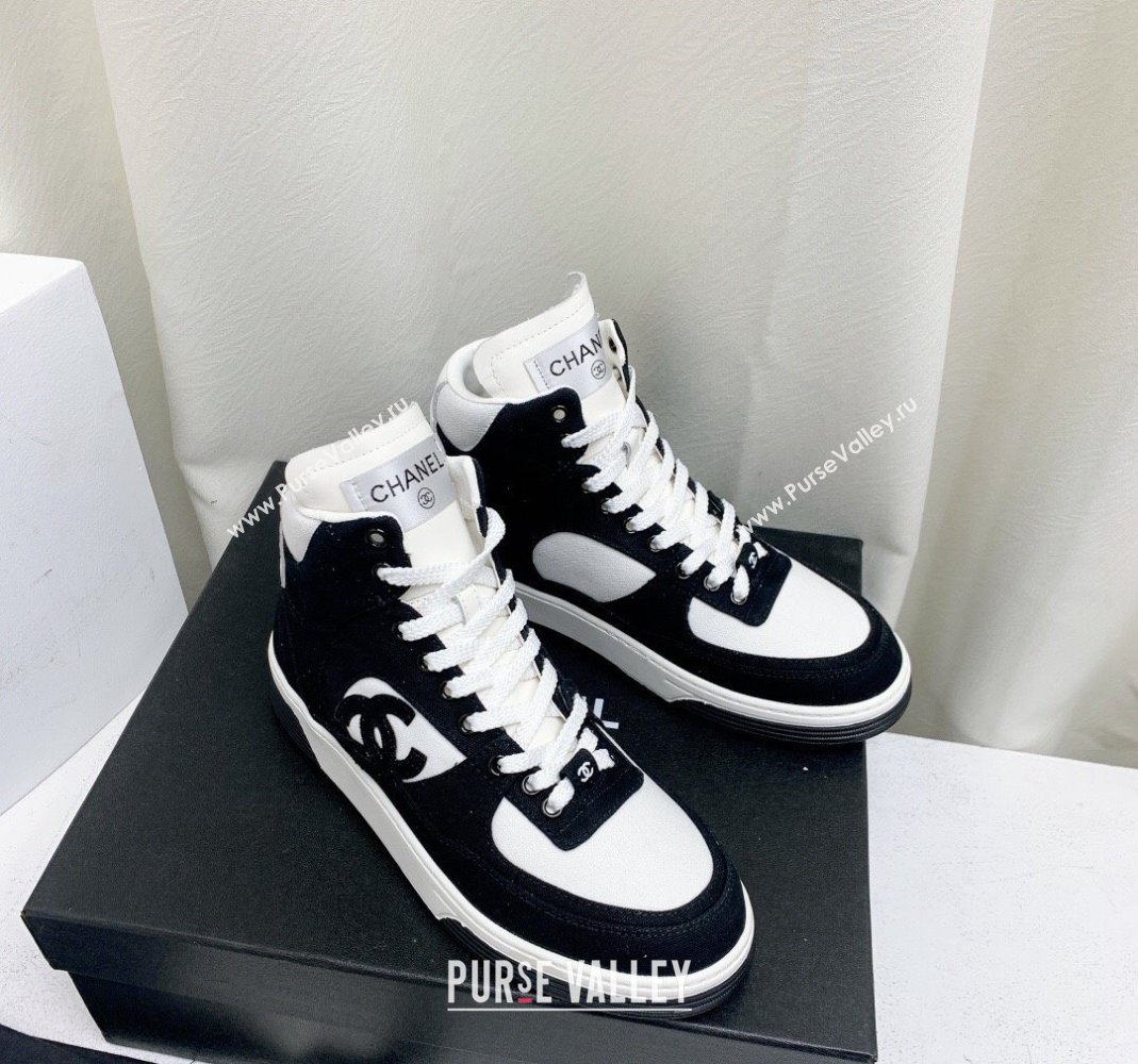 Chanel Cotton Suede High-Top Sneakers G45353 Black/White 2024 (KL-240224074)