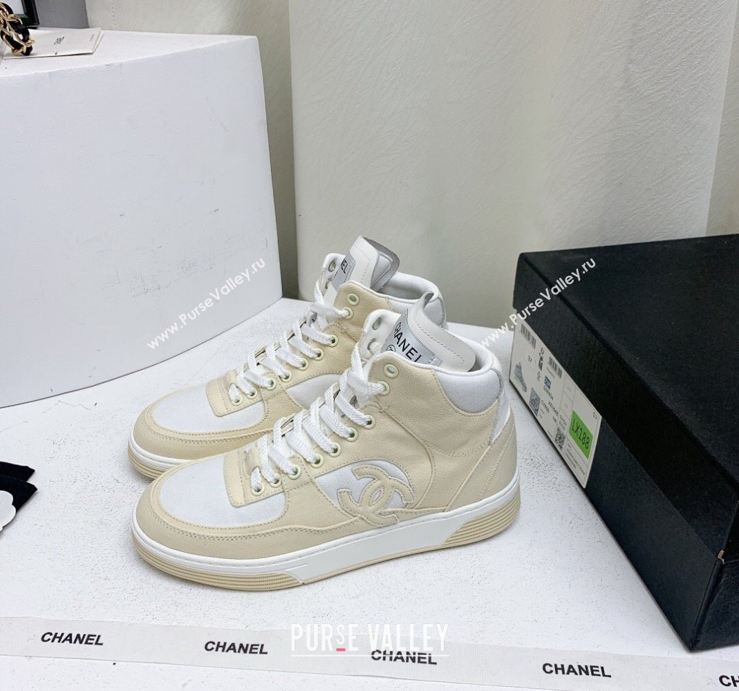 Chanel Cotton High-Top Sneakers G45353 light Beige 2024 (KL-240224075)