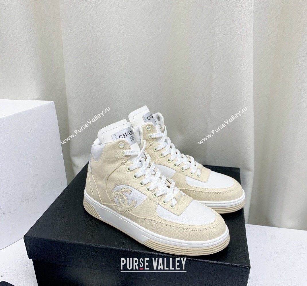 Chanel Cotton High-Top Sneakers G45353 light Beige 2024 (KL-240224075)