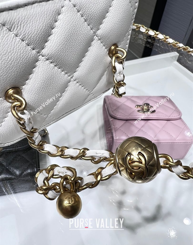 Chanel Lambskin Clutch with Chain and Gold-Tone Ball AP1447 White 2024 (yezi-240311012)