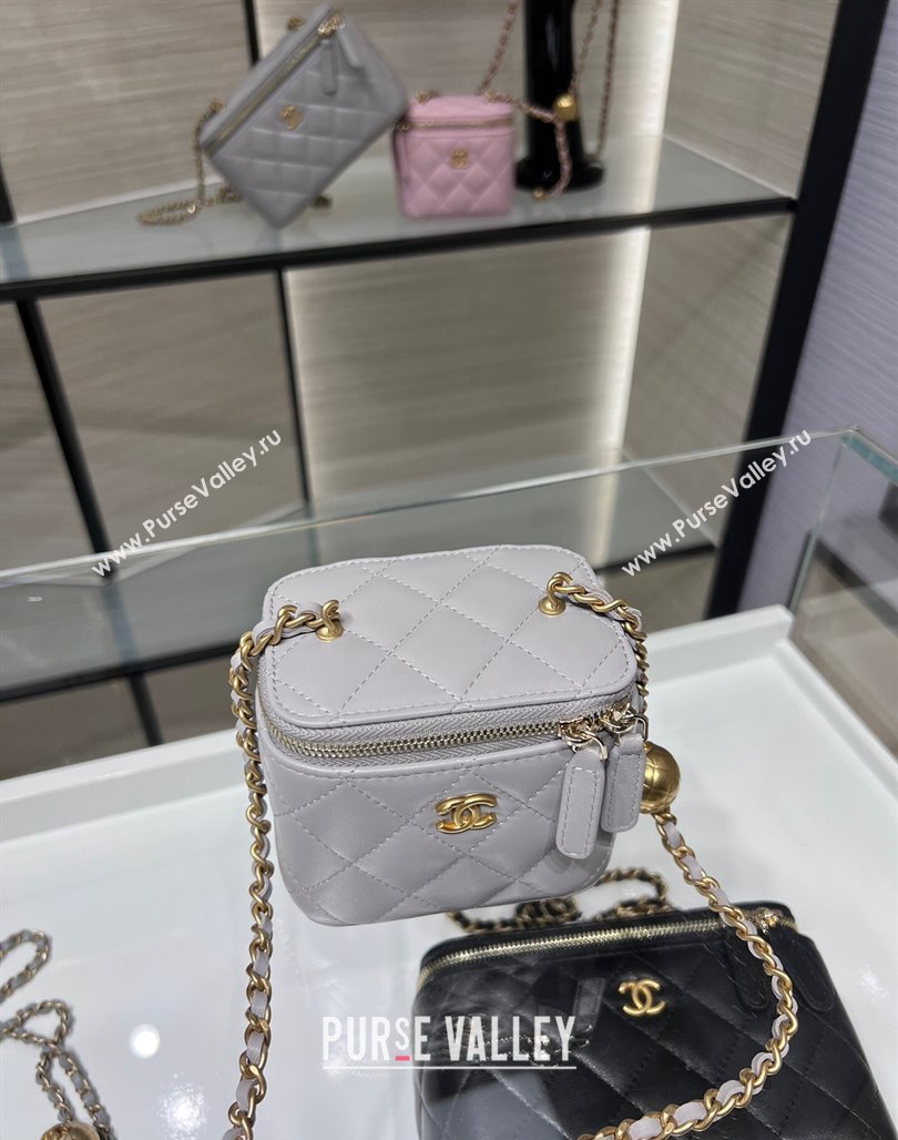 Chanel Lambskin Clutch with Chain and Gold-Tone Ball AP1447 Light Grey 2024 (yezi-240311013)