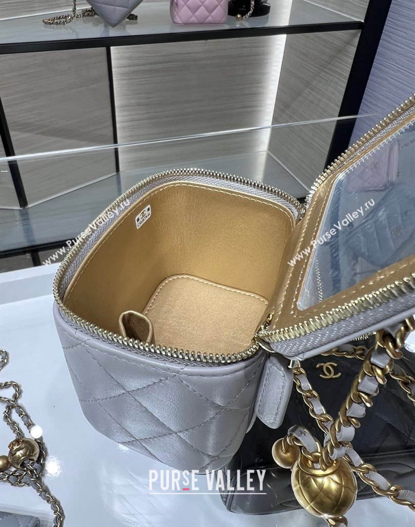 Chanel Lambskin Clutch with Chain and Gold-Tone Ball AP1447 Light Grey 2024 (yezi-240311013)