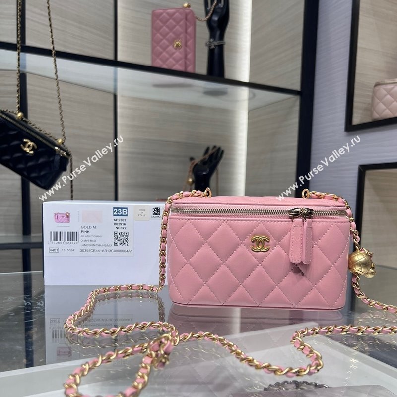 Chanel Lambskin Clutch with Chain and Gold-Tone Ball AP2303 Light Pink 2024 (yezi-240311002)