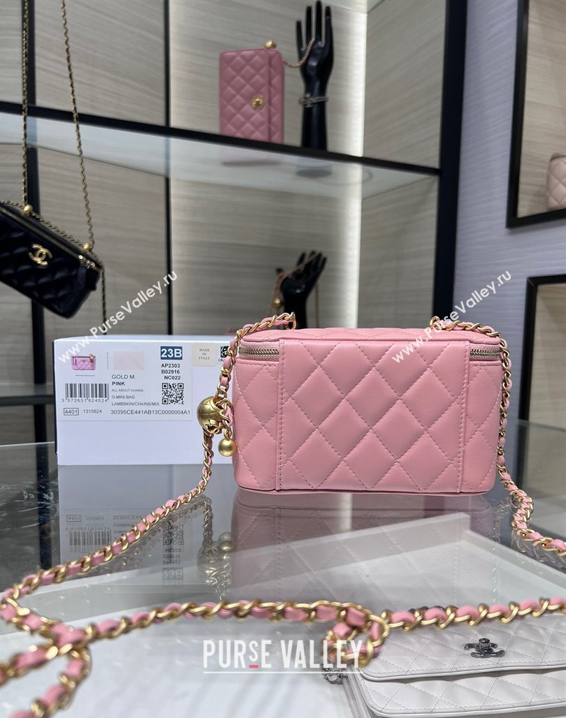 Chanel Lambskin Clutch with Chain and Gold-Tone Ball AP2303 Light Pink 2024 (yezi-240311002)