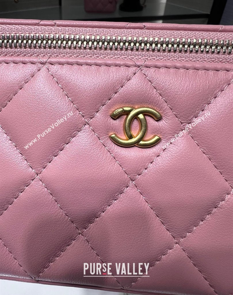 Chanel Lambskin Clutch with Chain and Gold-Tone Ball AP2303 Light Pink 2024 (yezi-240311002)