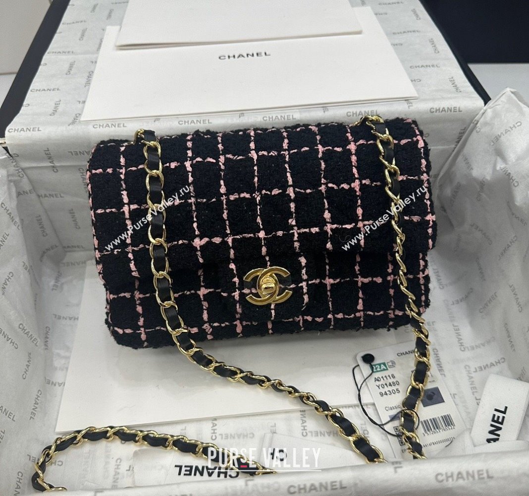 Chanel Classic Tweed Mini Flap Bag A69900 Black/Pink 2024 0311 (yezi-240311017)