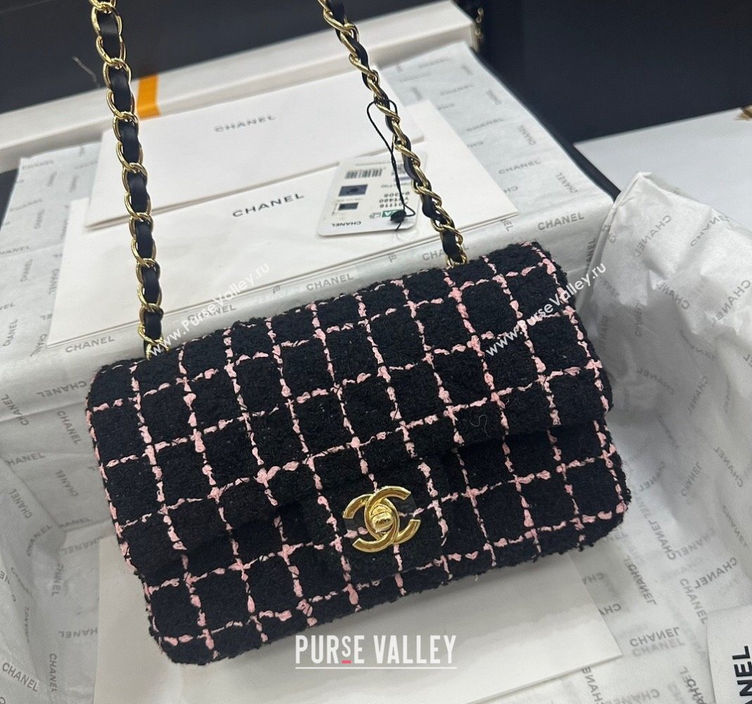Chanel Classic Tweed Mini Flap Bag A69900 Black/Pink 2024 0311 (yezi-240311017)