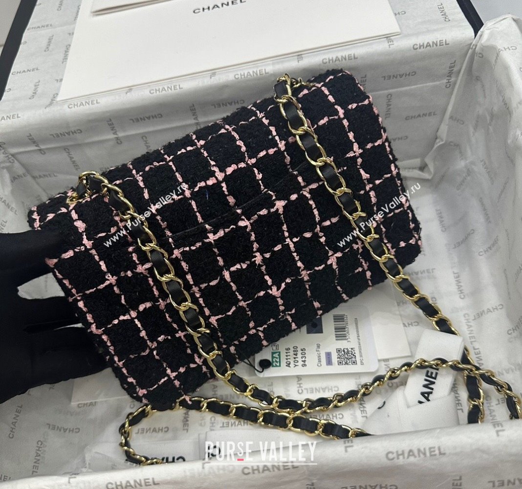 Chanel Classic Tweed Mini Flap Bag A69900 Black/Pink 2024 0311 (yezi-240311017)