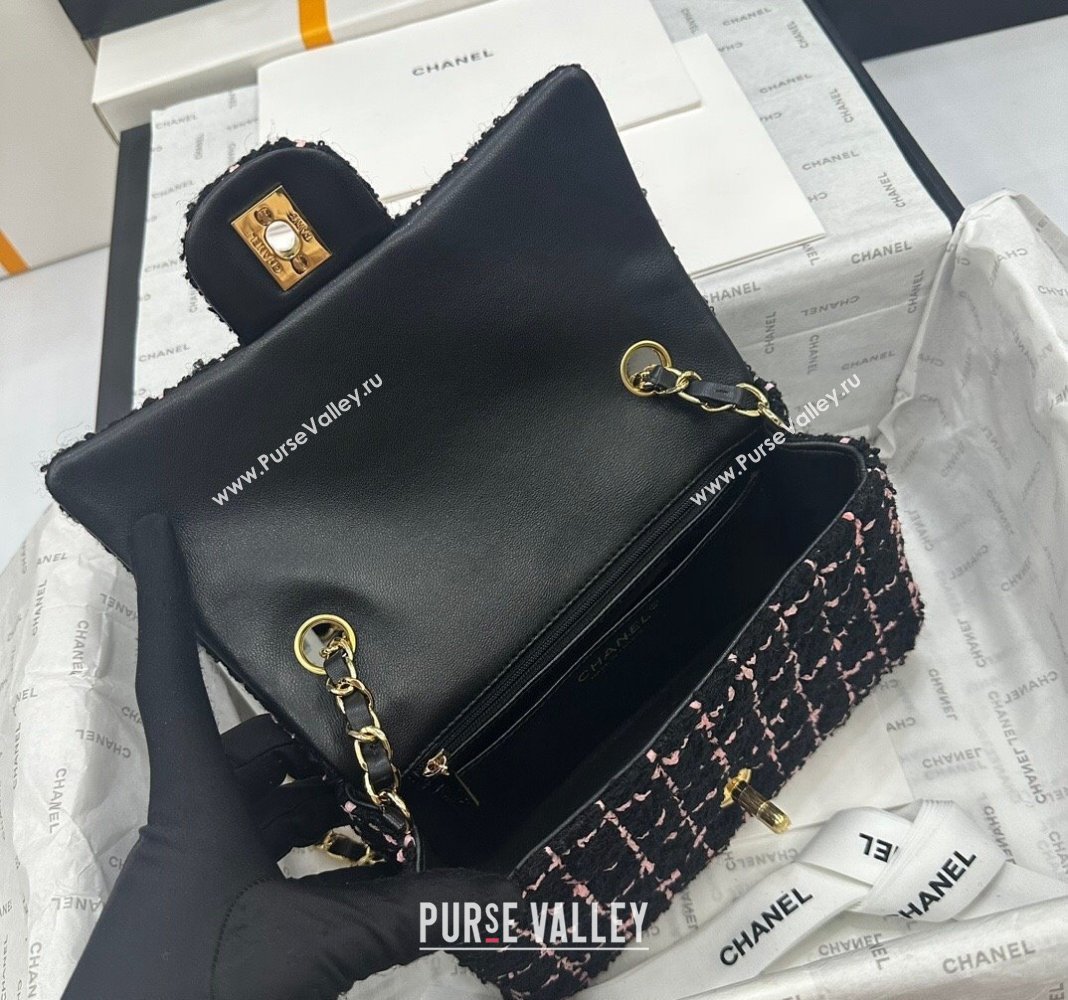 Chanel Classic Tweed Mini Flap Bag A69900 Black/Pink 2024 0311 (yezi-240311017)