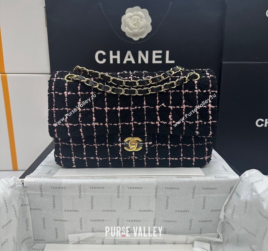 Chanel Classic Tweed Medium Flap Bag A01112 Black/Pink 2024 0311 (yezi-240311018)
