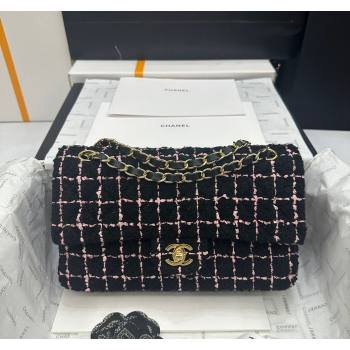 Chanel Classic Tweed Medium Flap Bag A01112 Black/Pink 2024 0311 (yezi-240311018)