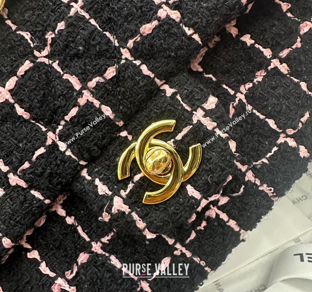 Chanel Classic Tweed Medium Flap Bag A01112 Black/Pink 2024 0311 (yezi-240311018)