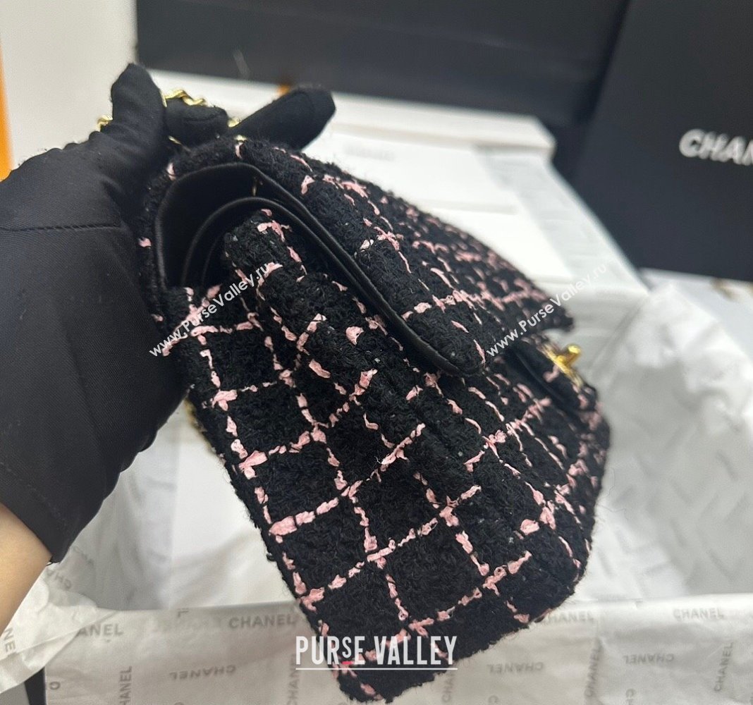 Chanel Classic Tweed Medium Flap Bag A01112 Black/Pink 2024 0311 (yezi-240311018)