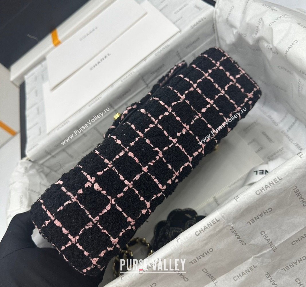 Chanel Classic Tweed Medium Flap Bag A01112 Black/Pink 2024 0311 (yezi-240311018)