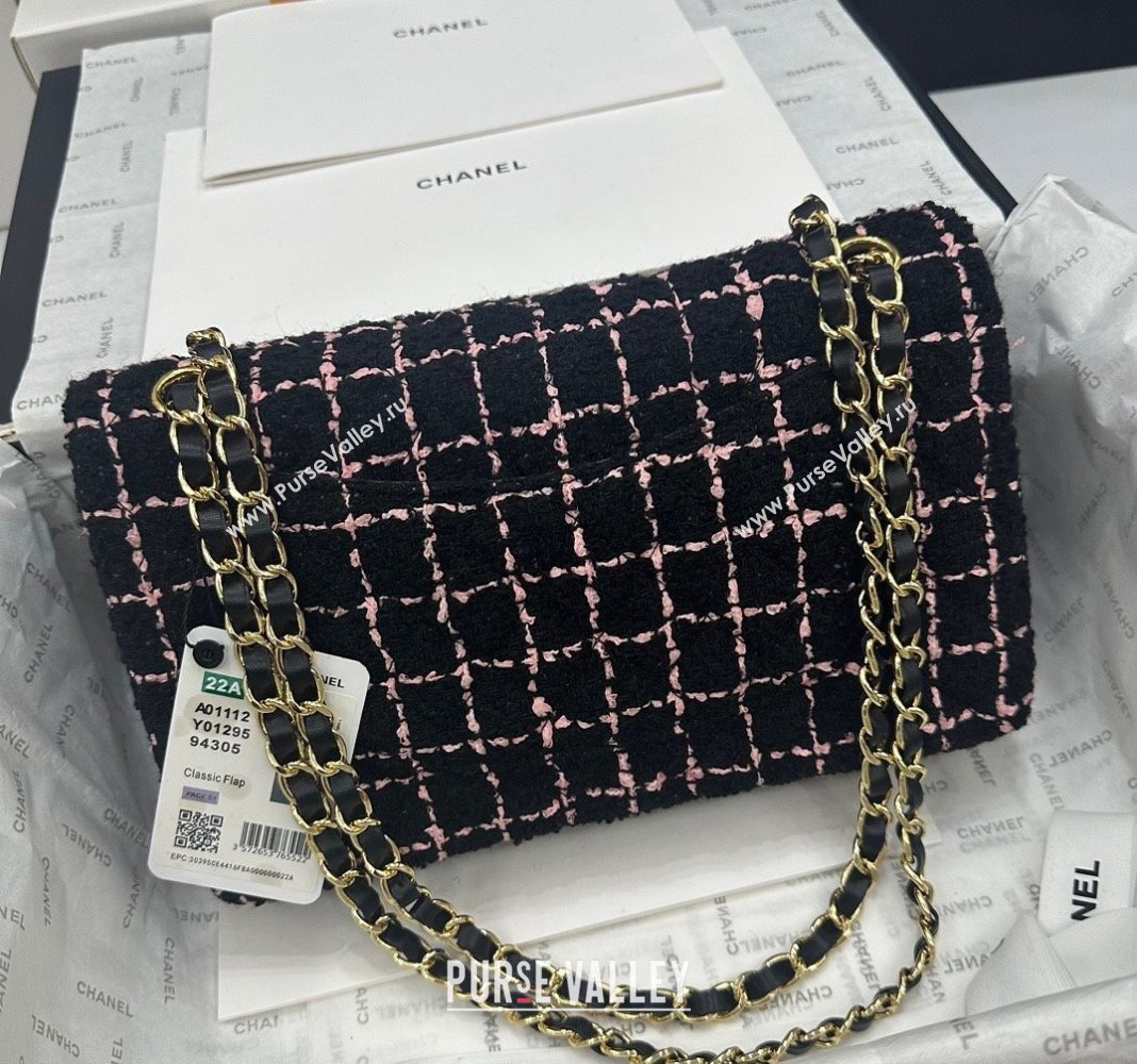 Chanel Classic Tweed Medium Flap Bag A01112 Black/Pink 2024 0311 (yezi-240311018)