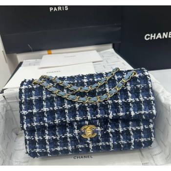 Chanel Classic Tweed Medium Flap Bag A01112 Navy Blue/White 2024 0311 (yezi-240311019)