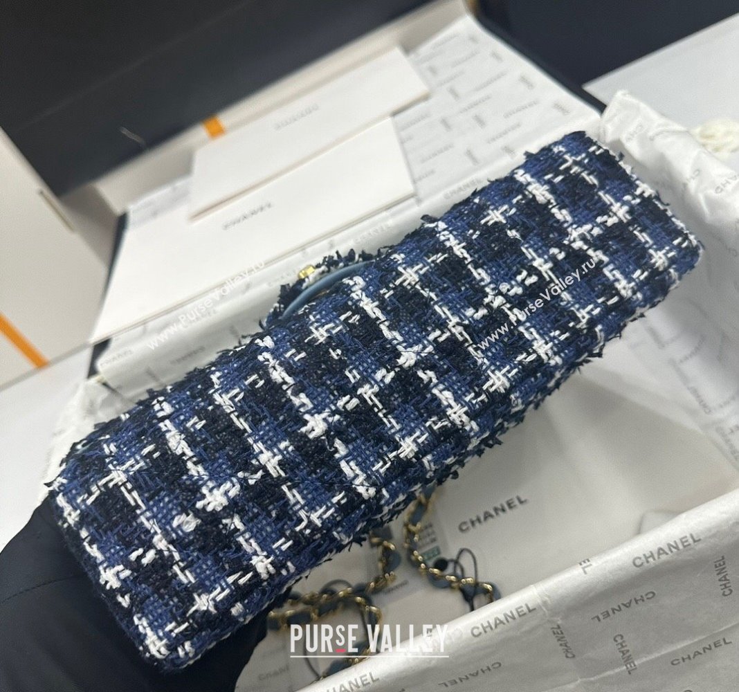 Chanel Classic Tweed Medium Flap Bag A01112 Navy Blue/White 2024 0311 (yezi-240311019)