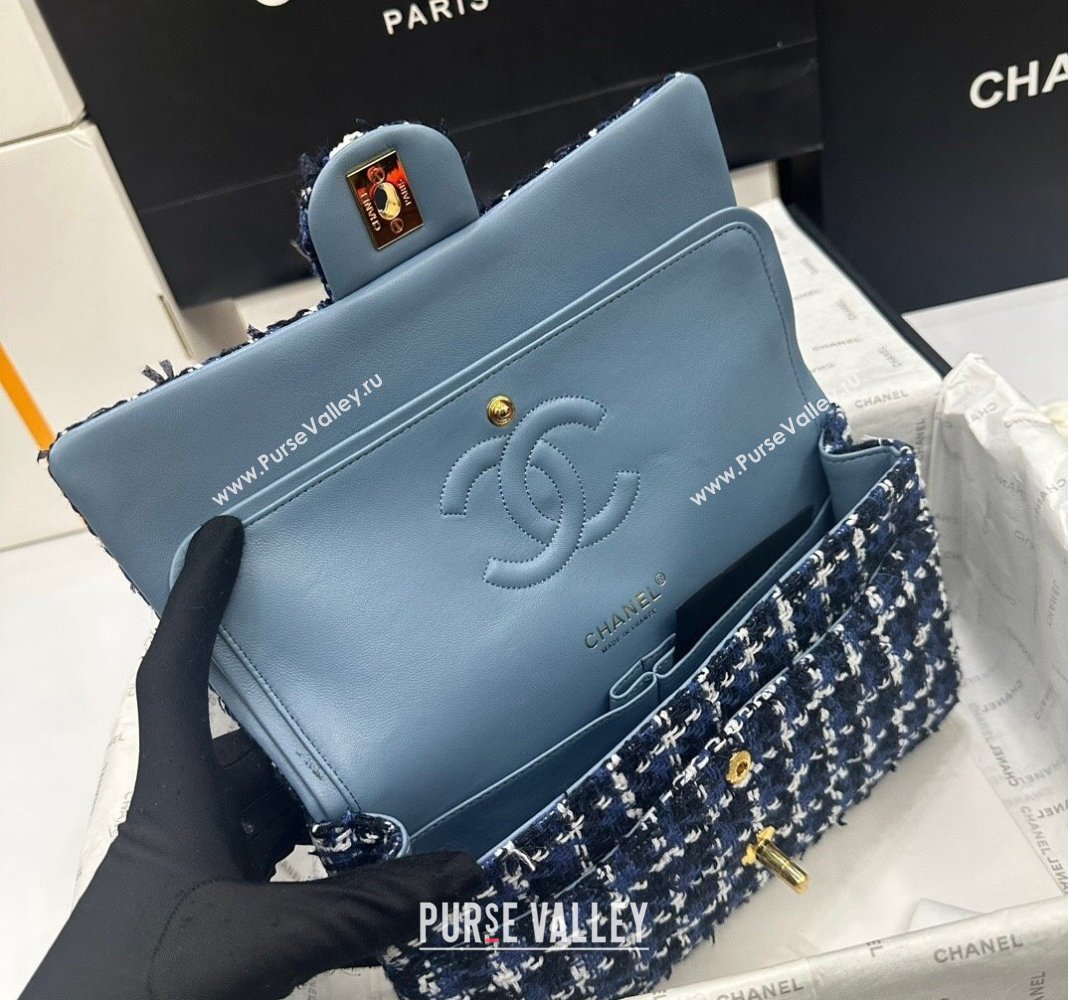 Chanel Classic Tweed Medium Flap Bag A01112 Navy Blue/White 2024 0311 (yezi-240311019)