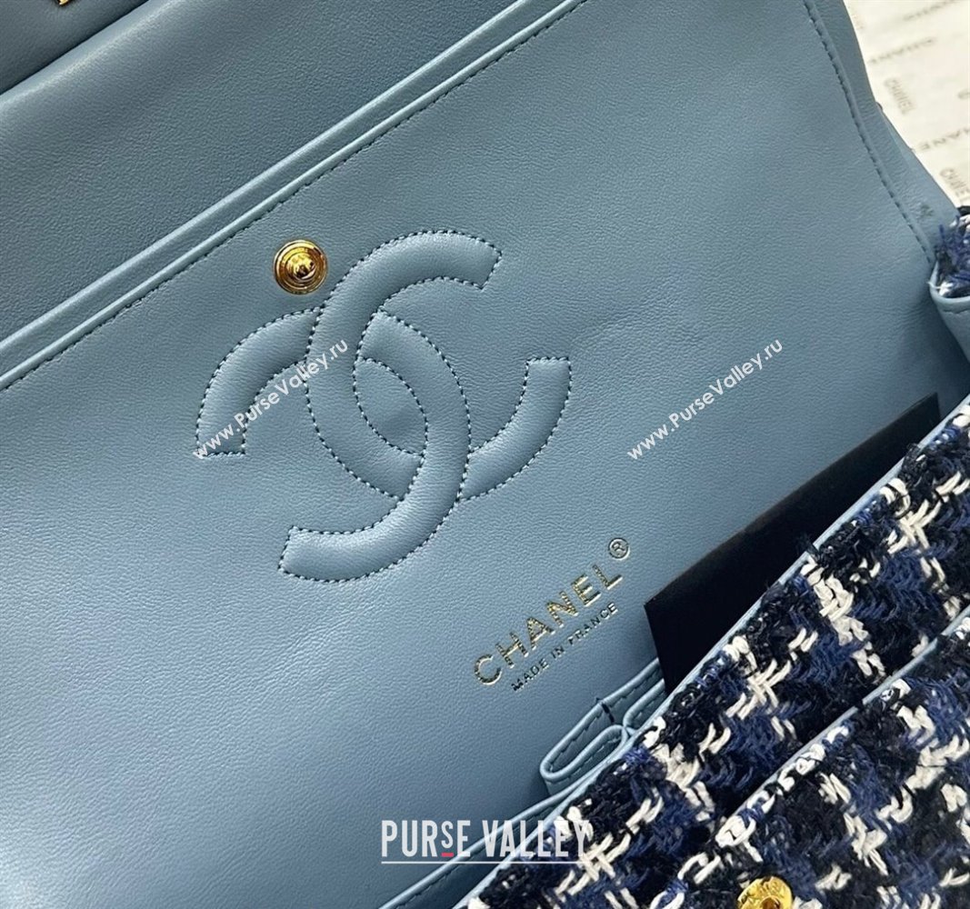 Chanel Classic Tweed Medium Flap Bag A01112 Navy Blue/White 2024 0311 (yezi-240311019)