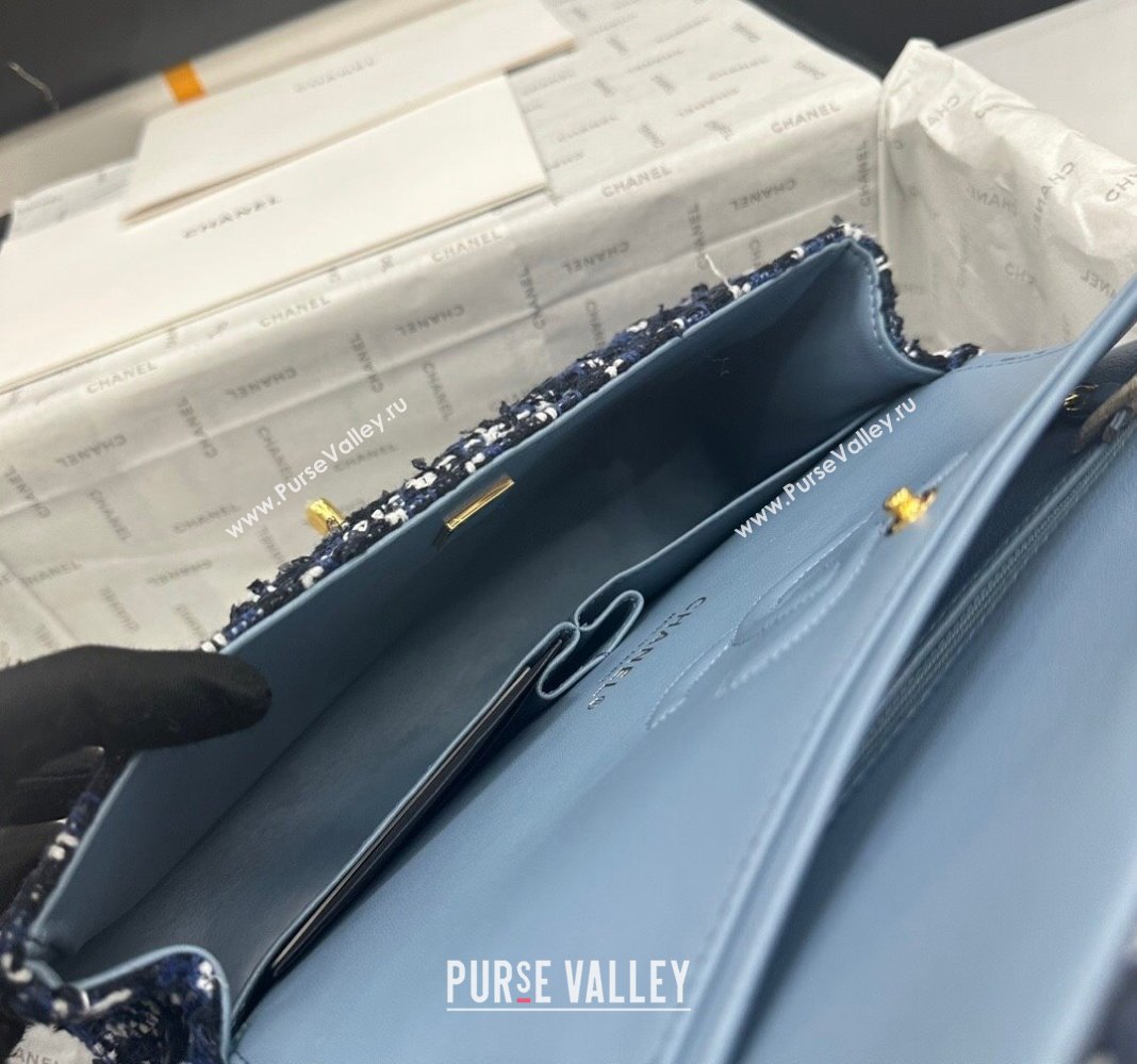 Chanel Classic Tweed Medium Flap Bag A01112 Navy Blue/White 2024 0311 (yezi-240311019)