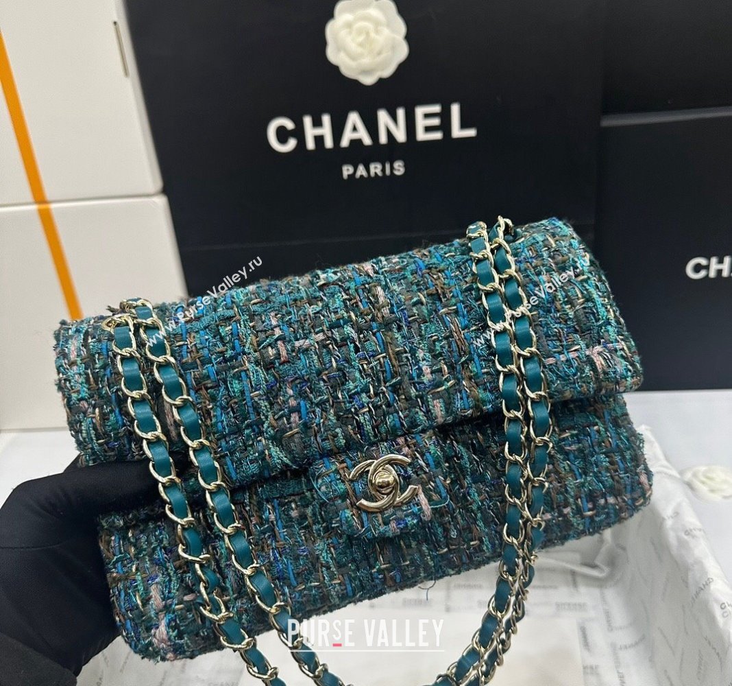 Chanel Classic Tweed Medium Flap Bag A01112 Green 2024 0311 (yezi-240311020)