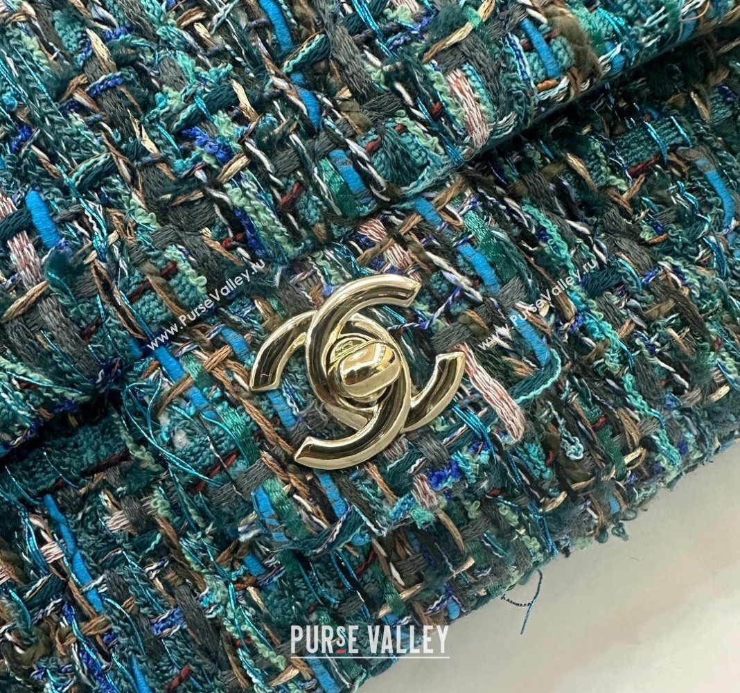 Chanel Classic Tweed Medium Flap Bag A01112 Green 2024 0311 (yezi-240311020)
