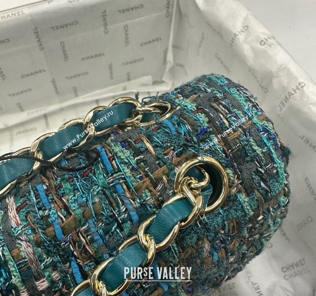 Chanel Classic Tweed Medium Flap Bag A01112 Green 2024 0311 (yezi-240311020)