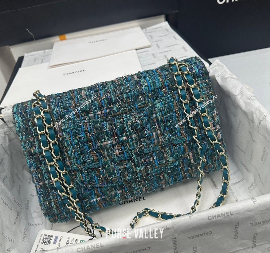 Chanel Classic Tweed Medium Flap Bag A01112 Green 2024 0311 (yezi-240311020)