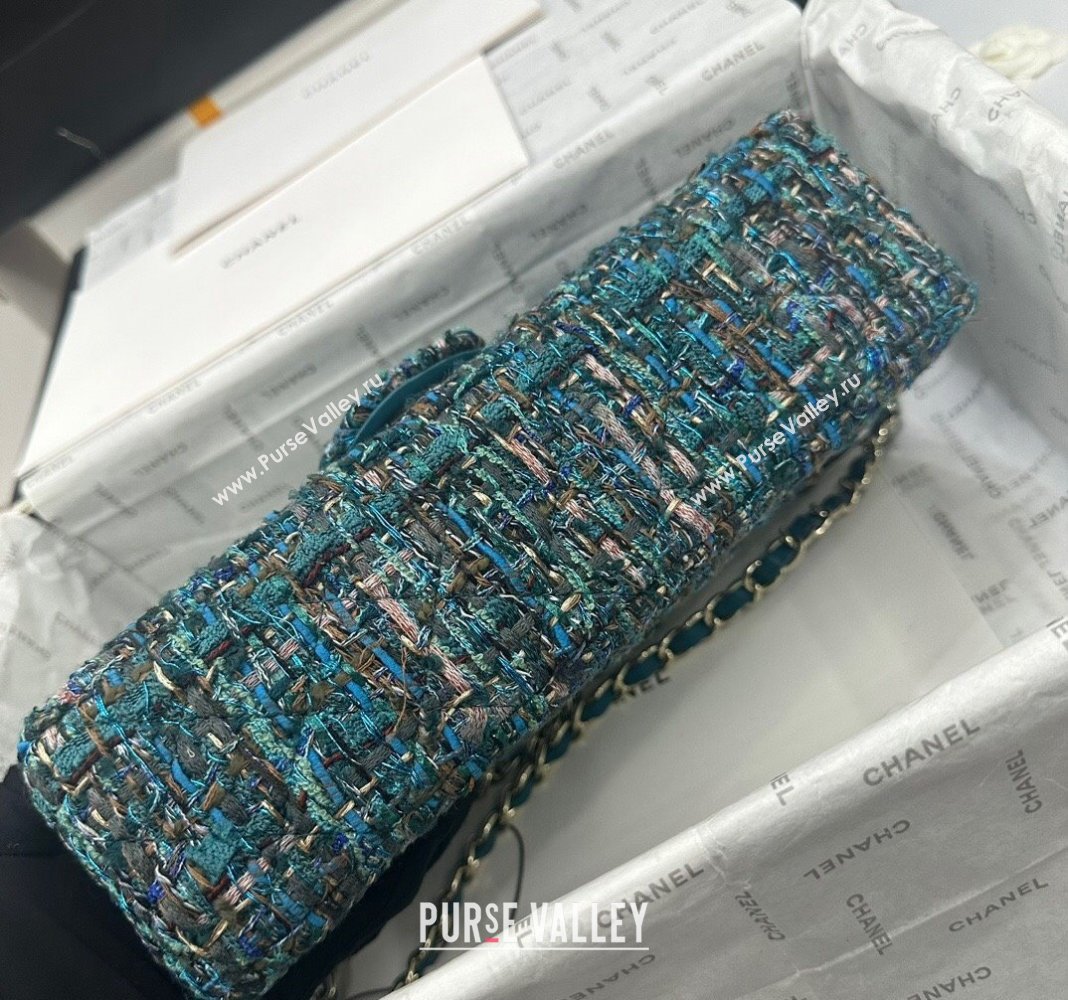 Chanel Classic Tweed Medium Flap Bag A01112 Green 2024 0311 (yezi-240311020)