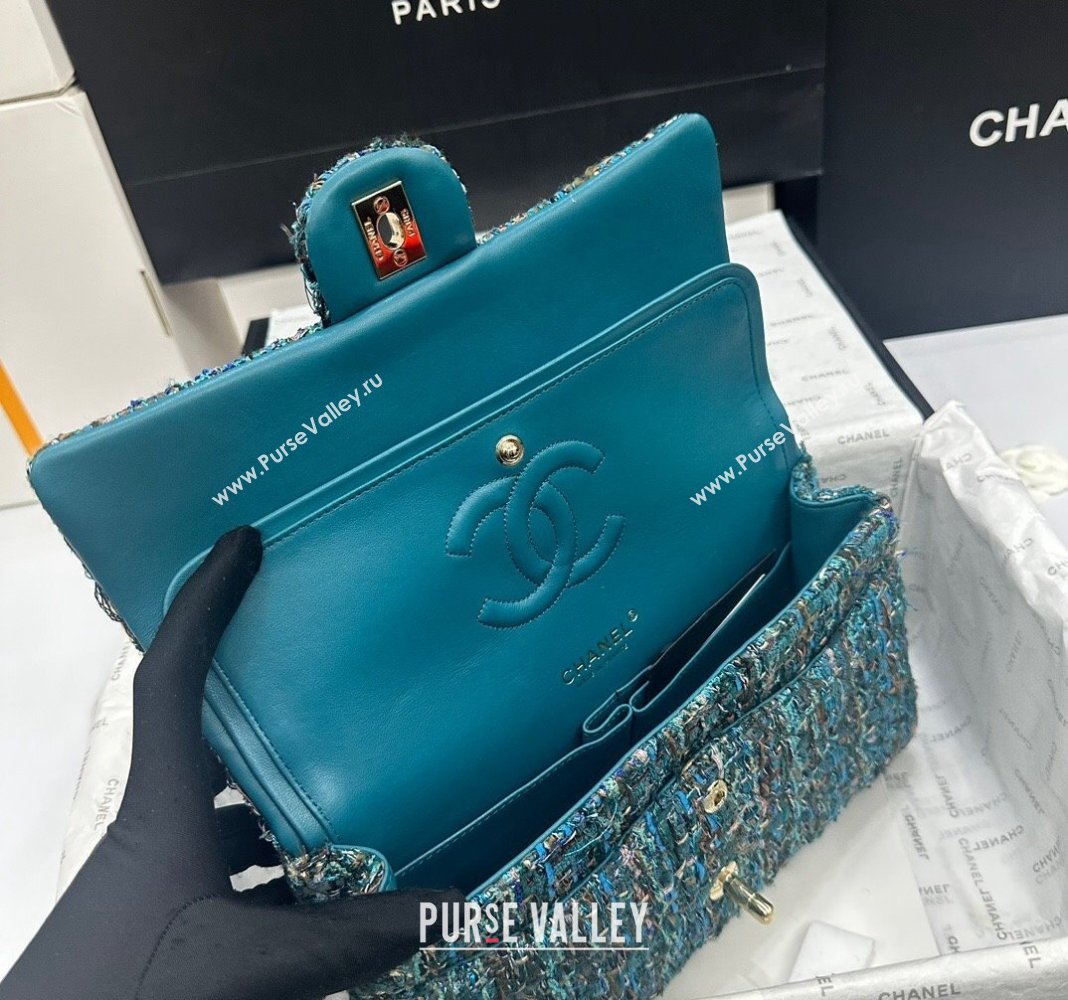 Chanel Classic Tweed Medium Flap Bag A01112 Green 2024 0311 (yezi-240311020)