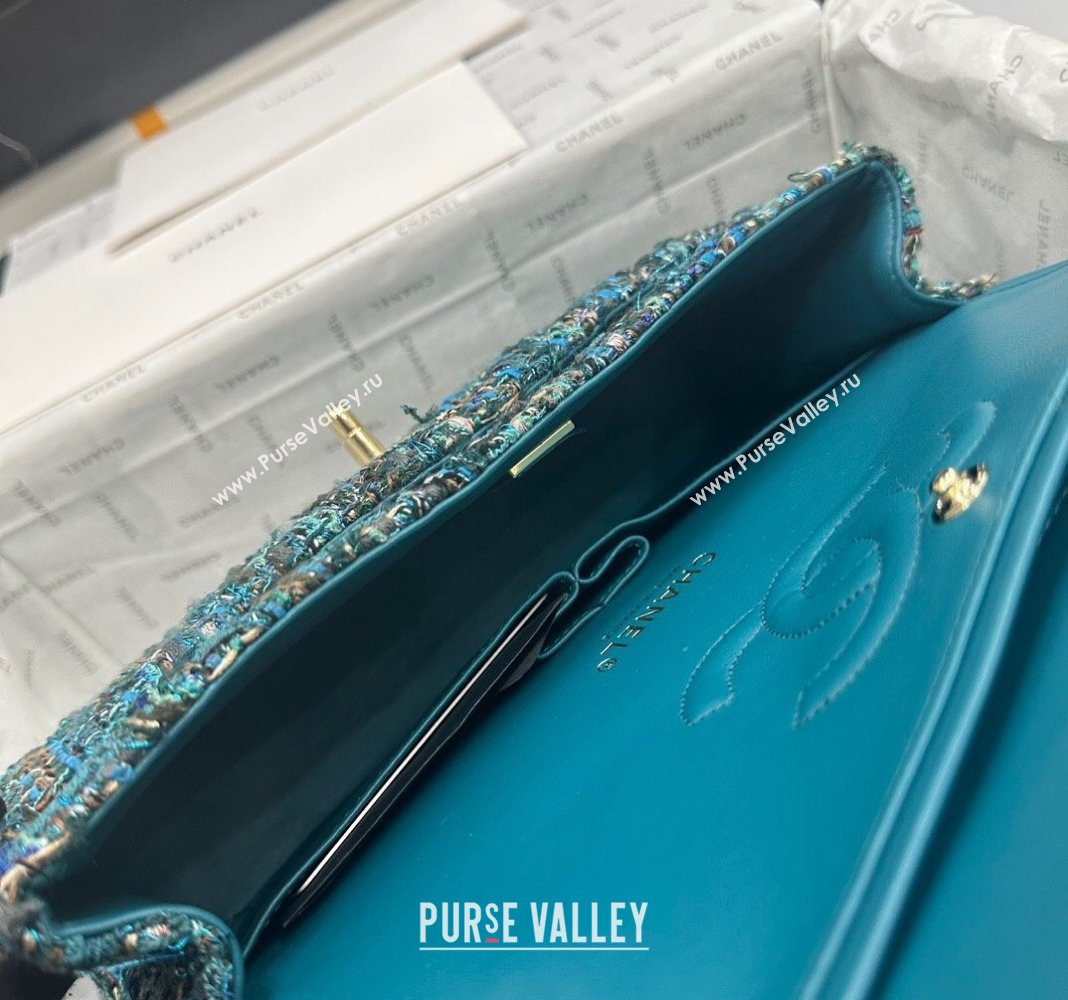 Chanel Classic Tweed Medium Flap Bag A01112 Green 2024 0311 (yezi-240311020)