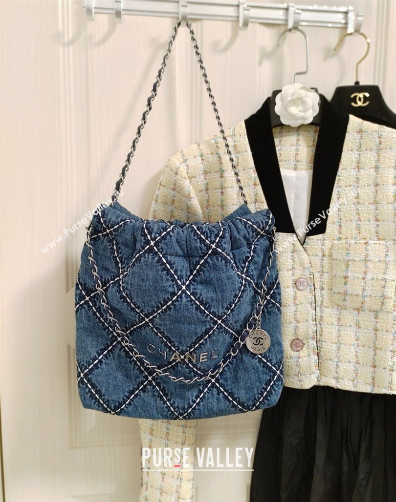 Chanel Stitched Denim 22 Small Shopping Bag AS3260 Blue 2024 (yezi-240311021)