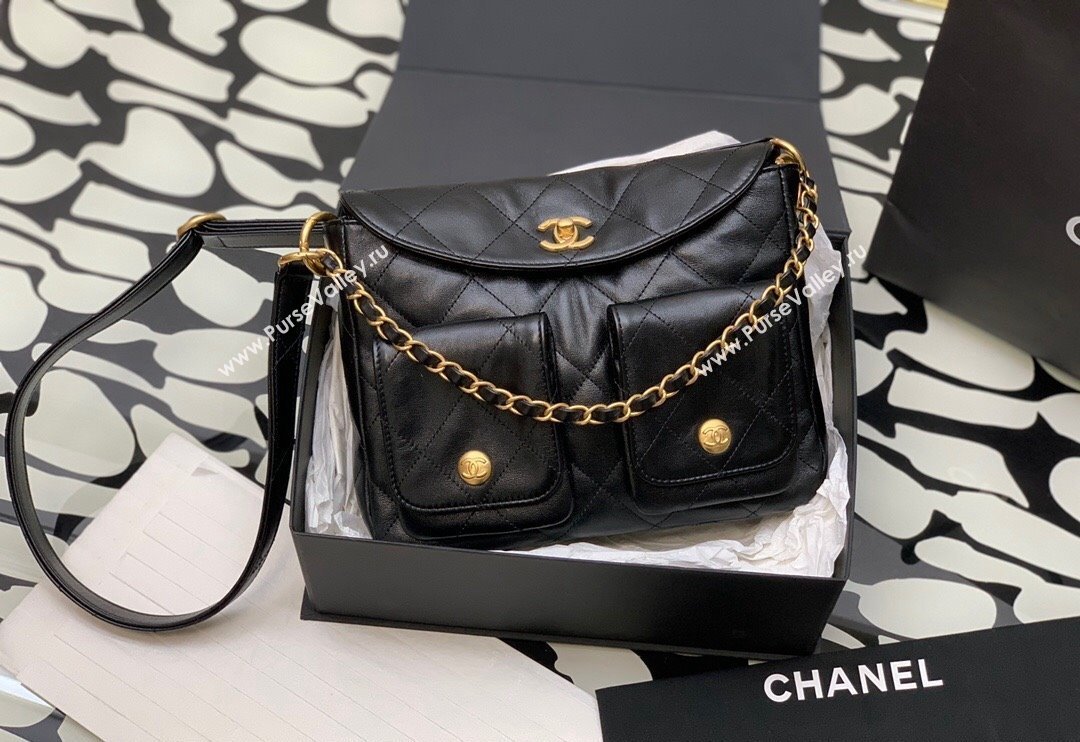 Chanel Quilted Lambskin Large Hobo Bag Black 2024 99335 (yezi-240311001)