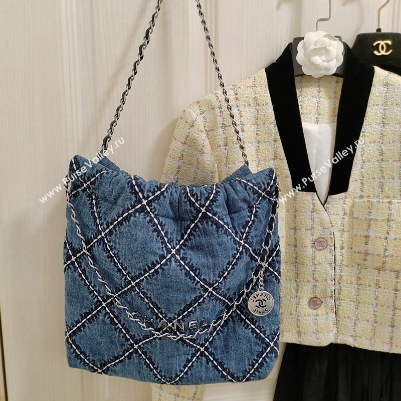Chanel Stitched Denim 22 Small Shopping Bag AS3260 Blue 2024 (yezi-240311021)