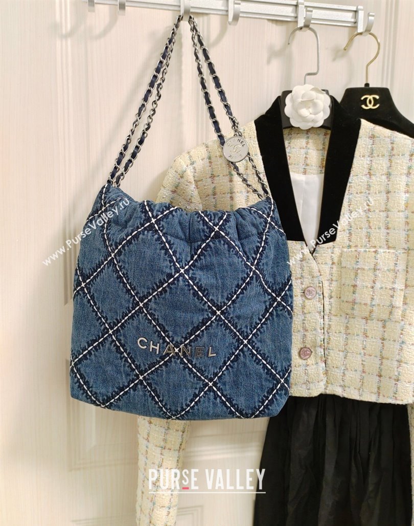 Chanel Stitched Denim 22 Small Shopping Bag AS3260 Blue 2024 (yezi-240311021)