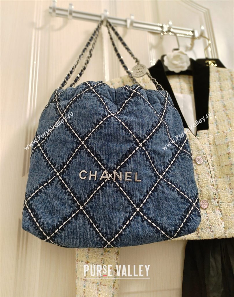 Chanel Stitched Denim 22 Small Shopping Bag AS3260 Blue 2024 (yezi-240311021)