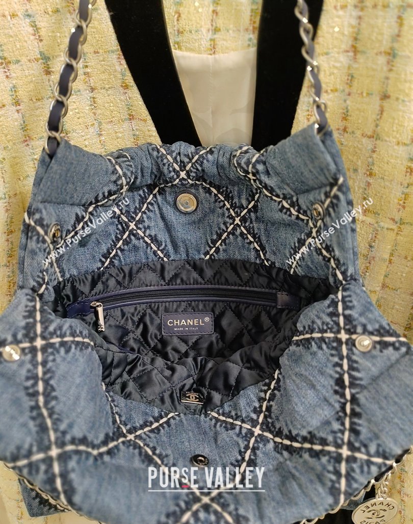 Chanel Stitched Denim 22 Small Shopping Bag AS3260 Blue 2024 (yezi-240311021)